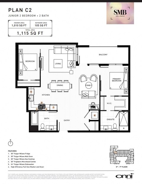 Floor plan for 2 beds, 2 baths, 1010 sqft